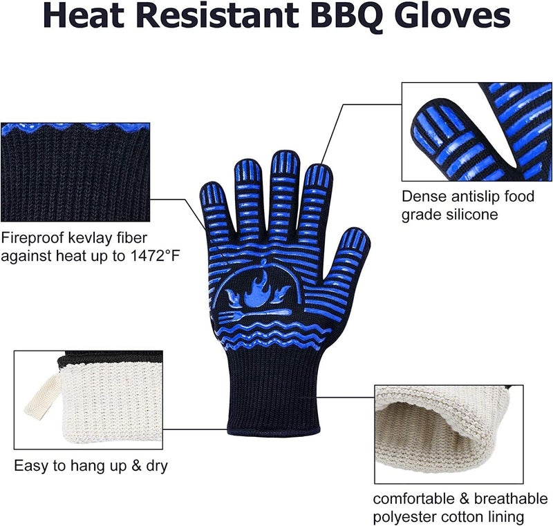 Recoty BBQ Gloves  1472F Extreme Heat Resistant Grill Gloves  Non-Slip Food Grade Silicone Oven Mitts Gloves for Kitchen  Cooking  Barbecue  Baking  Smoker (11inch) - Image 2
